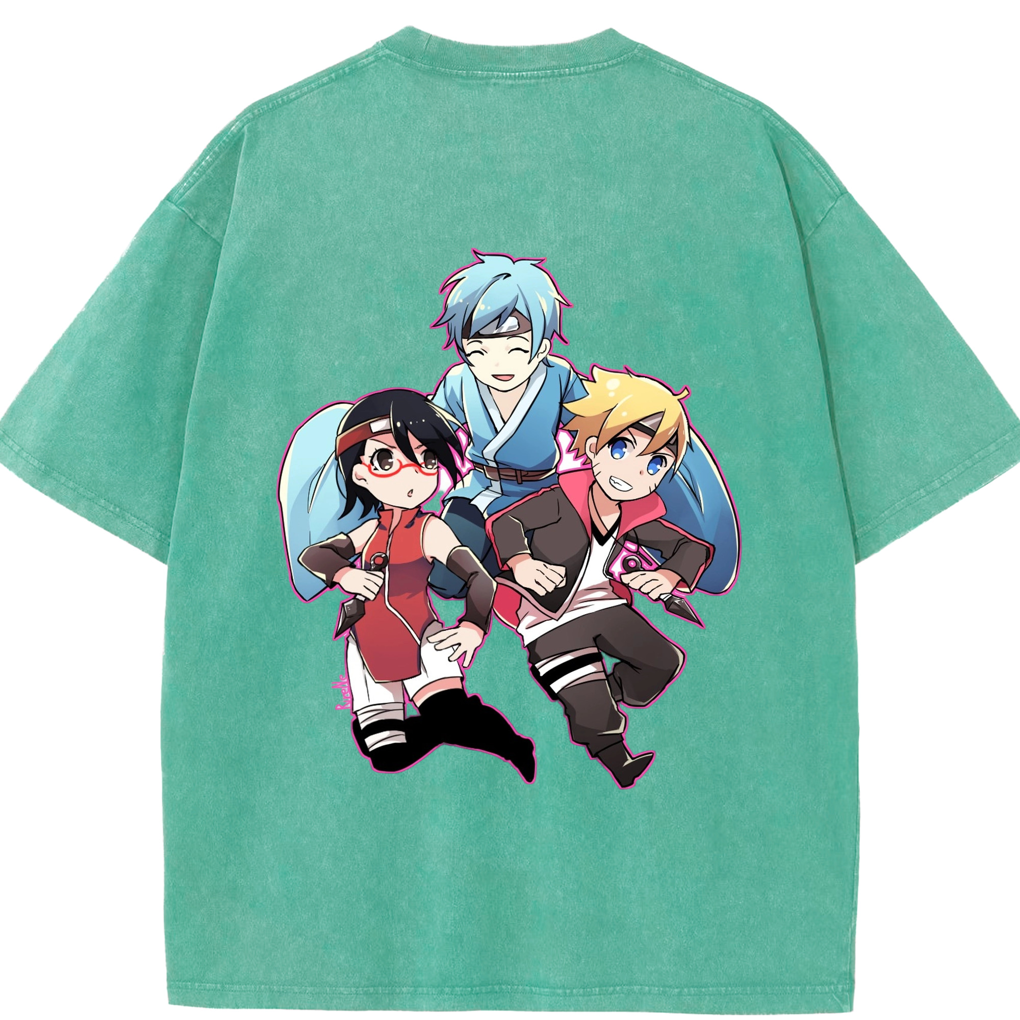 （画像用） NARUTO -ナルト- うちは サラダ Uchiha Sarada 綿100% ヴィンテージ風 半袖Tシャツ（背面プリント）